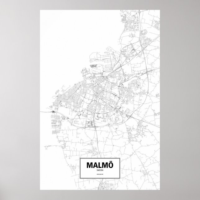 Affiche Malmö, Suède (noir sur blanc) (Devant)