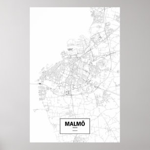Affiche Malmö, Suède (noir sur blanc)