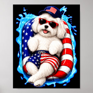 Affiche Maltais avec lunettes de soleil chien patriotique