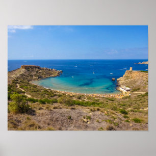Affiche Malte Baie de Ghajn Tuffieha Île Méditerranéenne
