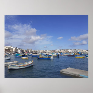 Affiche Malte Bateaux de pêche traditionnels Marsaxlokk Ha