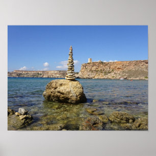 Affiche Malte Cairn de pierres de la baie de Ghajn Tuffieh