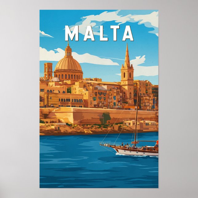 Affiche Malte Illustration Voyage Art Vintage (Devant)