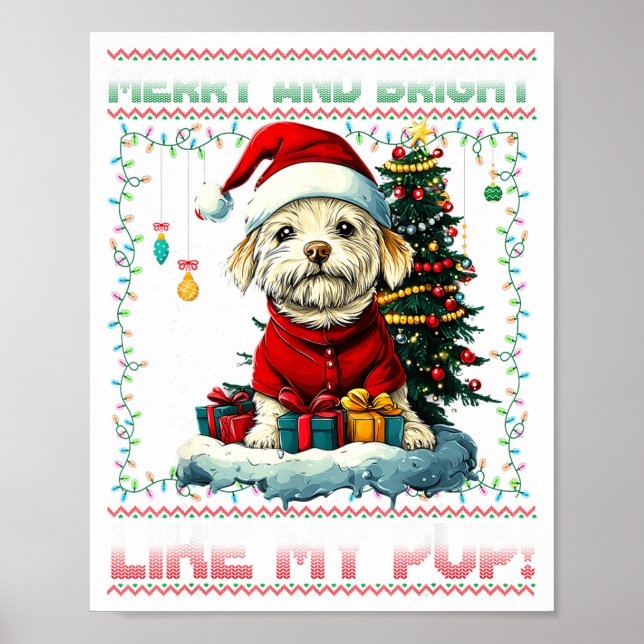 Affiche Maltese Christmas Tree Lights Decorations Dog Love (Devant)