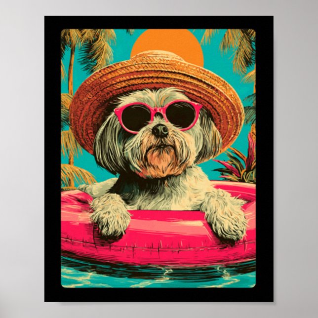 Affiche Maltese d'été avec lunettes de soleil Chien mignon (Devant)