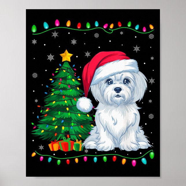 Affiche Maltese Dog Santa Hat Men Women Kids Christmas Tre (Devant)