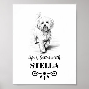 Affiche Maltese Life est meilleur avec Custom Dog Name