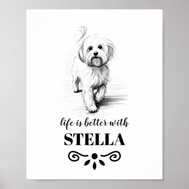 Affiche Maltese Life est meilleur avec Custom Dog Name (Devant)