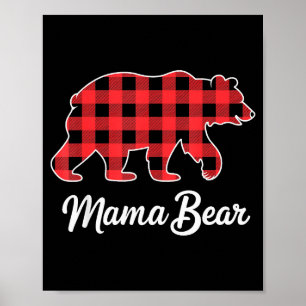 Affiche Mama Bear Noël Rouge Carreaux Buffalo Famille Corr
