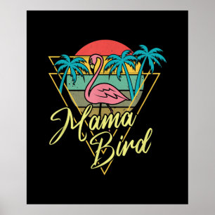 Affiche Mama Bird Flamingo Sunset Palm Tree Beach 80s