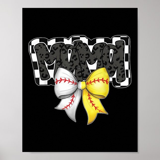 Affiche Mama Coquette Bow Jeu Jour Baseball Softball Cheva (Devant)