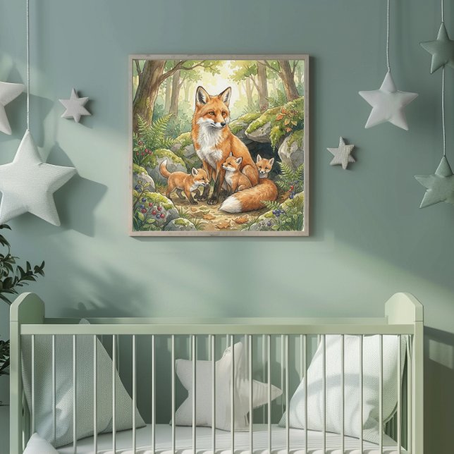 Affiche Mama Fox et ses petits - Crèche (Créateur téléchargé)