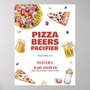 Affiche Mama Mia Pizza Bière Tétine Baby Shower Bienvenue