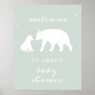 Affiche Mama Polar Bear Blue Snow Baby Shower Welcome