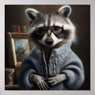 Affiche Mama Raccoon en tricot et lunettes