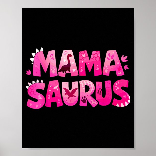 Affiche Mama saurus drôle dino anniversaire pour les enfan (Devant)
