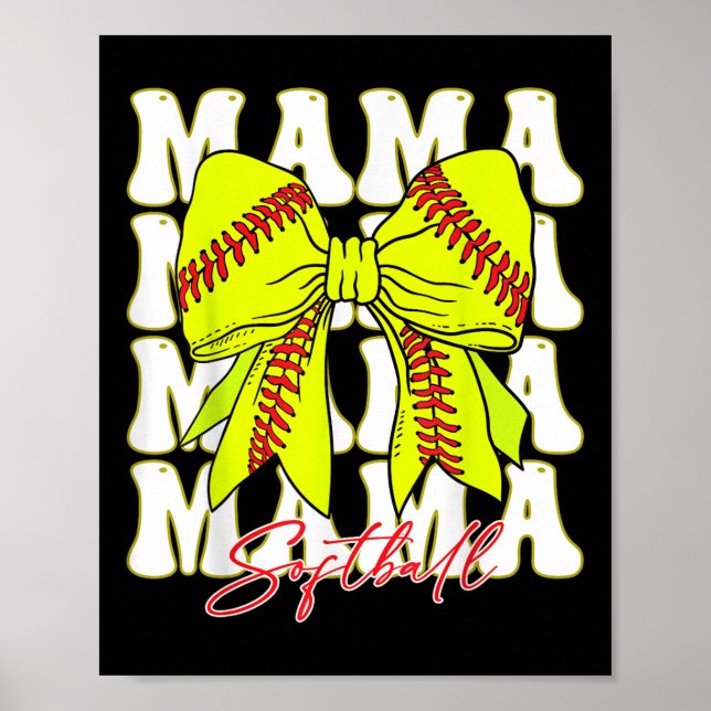 Affiche Mama Softball Coquette Bow Jour Softball Mothe (Devant)