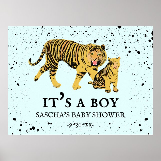 Affiche Mama Tiger Peinture Splatter Baby shower garçon bl (Devant)