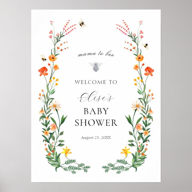 Affiche Mama to Bee Fleur sauvage Garden Baby shower Bienv (Devant)