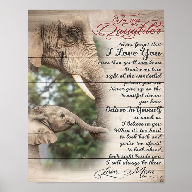 Affiche Maman À Ma Fille Lettre, Fille Cadeau Anniversaire (Devant)