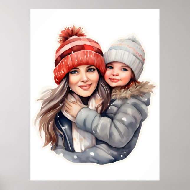 Affiche Maman avec sa fille mode hiver (Devant)
