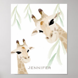 Affiche Maman & Baby Giraffe Aquarelle Nursery Art