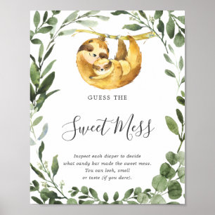 Affiche Maman Baby Sloth Baby shower Devinez La Douce Mess