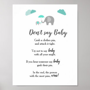 Affiche Maman bébé éléphant avec nuages ne pas dire bébé