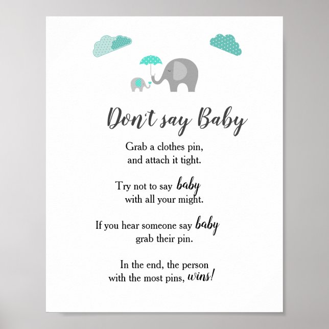 Affiche Maman bébé éléphant avec nuages ne pas dire bébé (Devant)