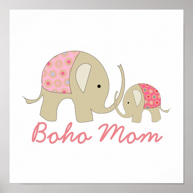 Affiche Maman Boho, Éléphant Rose (Devant)