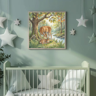 Affiche Maman Cerf et son Faon de la Nurserie