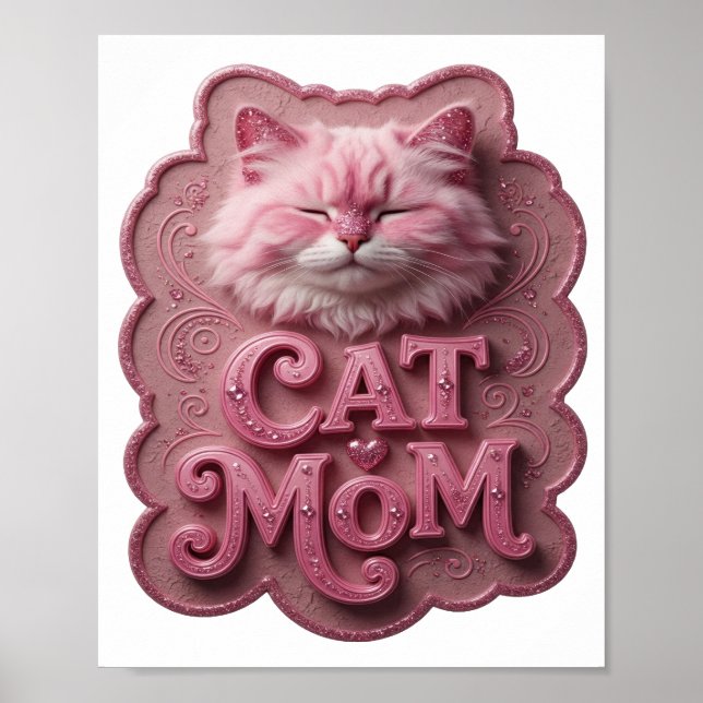 Affiche Maman chat rose ludique (Devant)