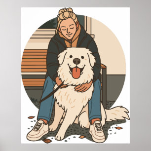 Affiche Maman Chien qui Sert son Chiot Fluffy - Moment de