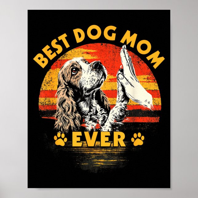 Affiche Maman cocker spaniel coucher de soleil rétro drôle (Devant)