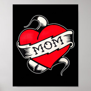 Affiche Maman Coeur Traditionnel Vieux École Tatouage Flas
