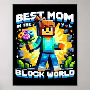Affiche Maman dans le monde de blocs pixel jeu fête des mè