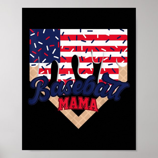 Affiche Maman de baseball du 4 juillet Crème glacée Dégoul (Devant)