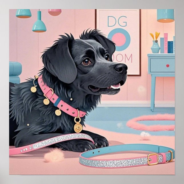 Affiche Maman de chien mignon rose bleu brillant (Devant)