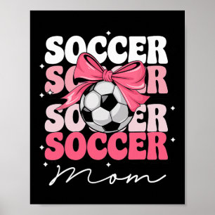 Affiche Maman de footballeur groovy coquette bow football 