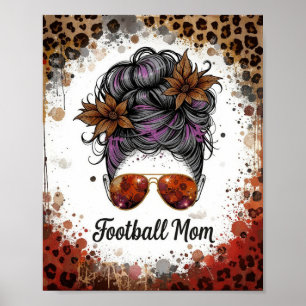Affiche Maman de footballeur léopard chignon désordonné fl