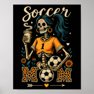 Affiche Maman de footballeur squelette café léopard style 