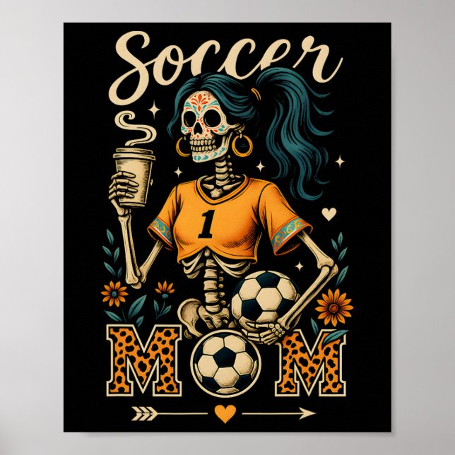 Affiche Maman de footballeur squelette café léopard style  (Devant)