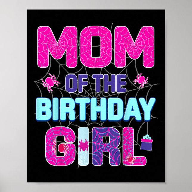 Affiche Maman de la fille d'anniversaire Cute Spider Famil (Devant)