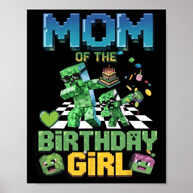Affiche Maman de la fille d'anniversaire Funny Video Game  (Devant)
