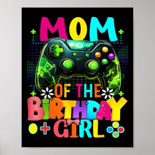 Affiche Maman de la fille d'anniversaire Joueuse vidéo Fêt
