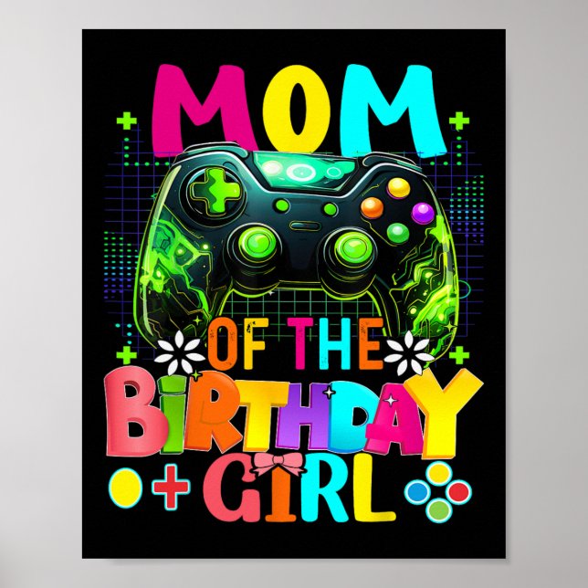 Affiche Maman de la fille d'anniversaire Joueuse vidéo Fêt (Devant)