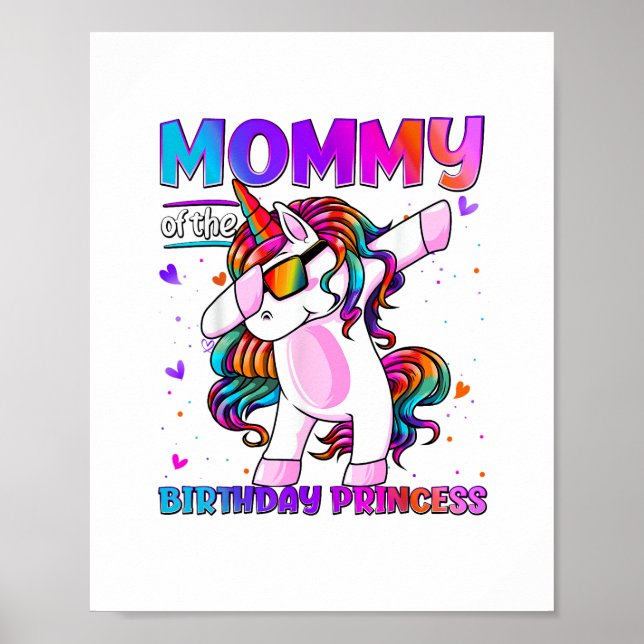 Affiche Maman de la princesse d'anniversaire fille licorne (Devant)