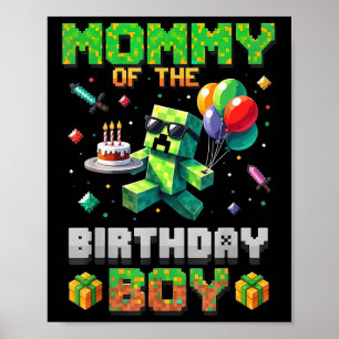 Affiche Maman De L'Anniversaire Boy Party Vidéo Gamer Pixe
