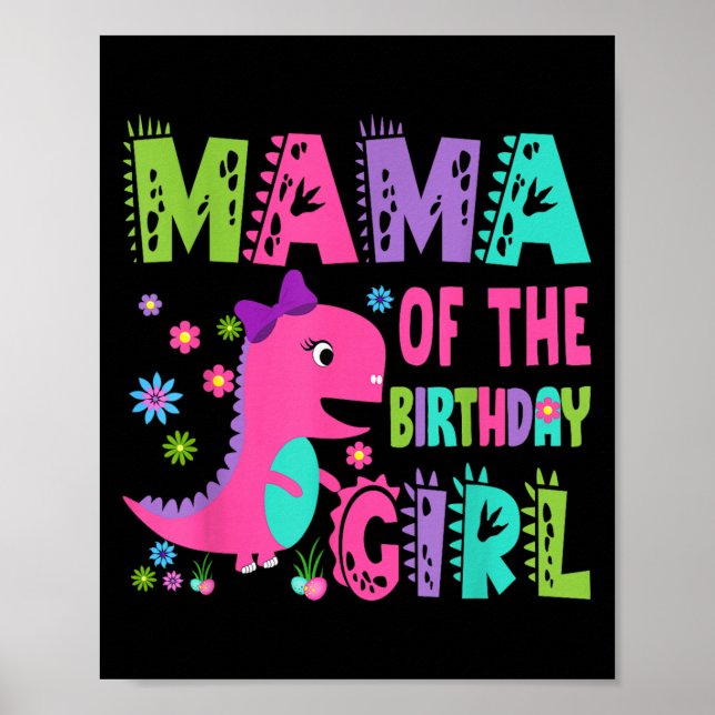 Affiche Maman De L'Anniversaire Fille Saurus Rex Dinosaur  (Devant)