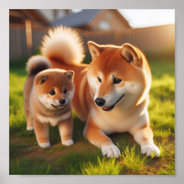 Affiche Maman de Shiba Inu et son chiot (Devant)
